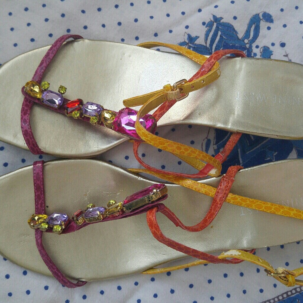 Nine West brightly colored, jeweled sandals